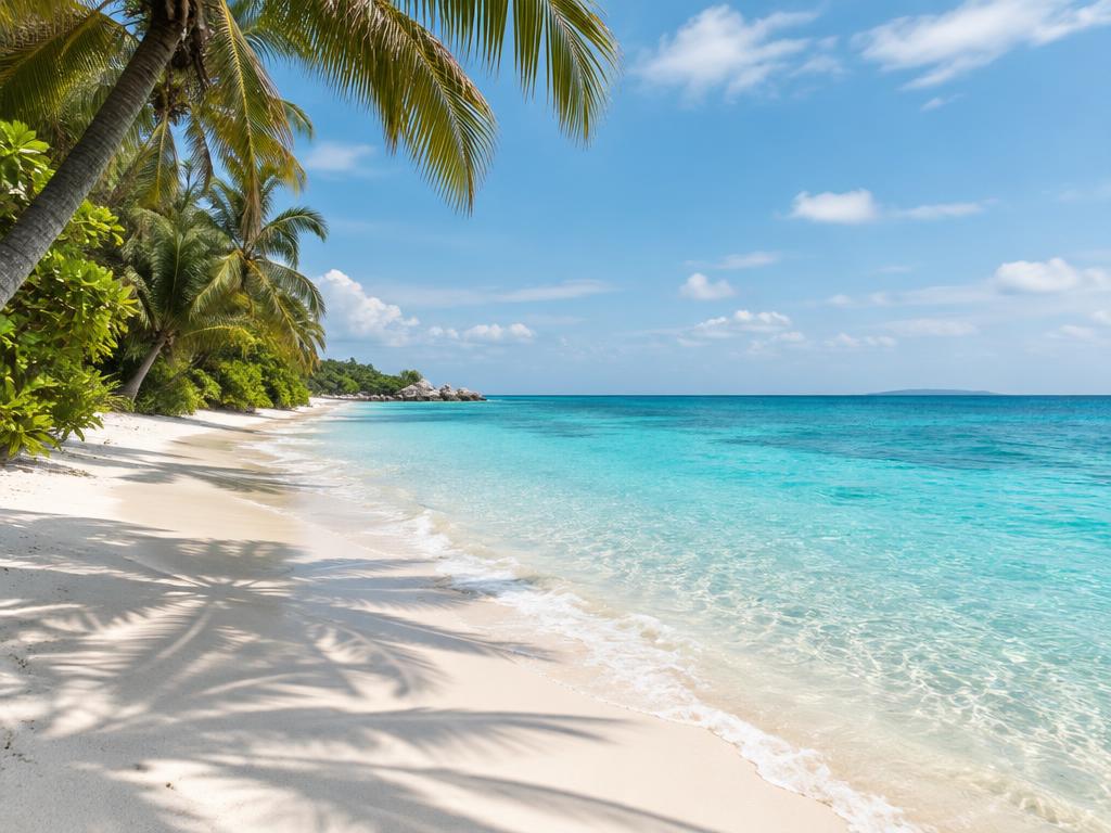 Representative photograph of a quiet sandy beach with clear water