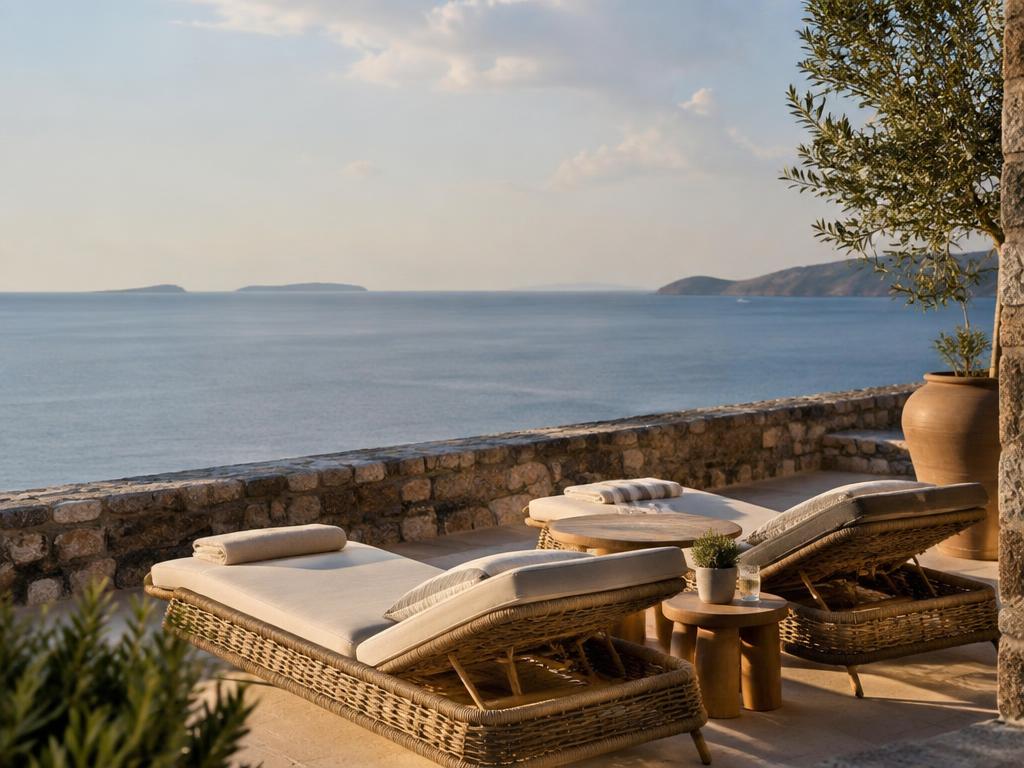 Representative photograph of a quiet terrace overlooking the sea
